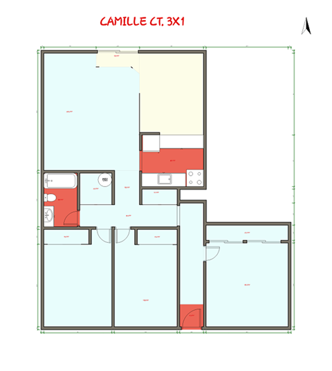 Three Bedroom 1 bathroom Floorplan